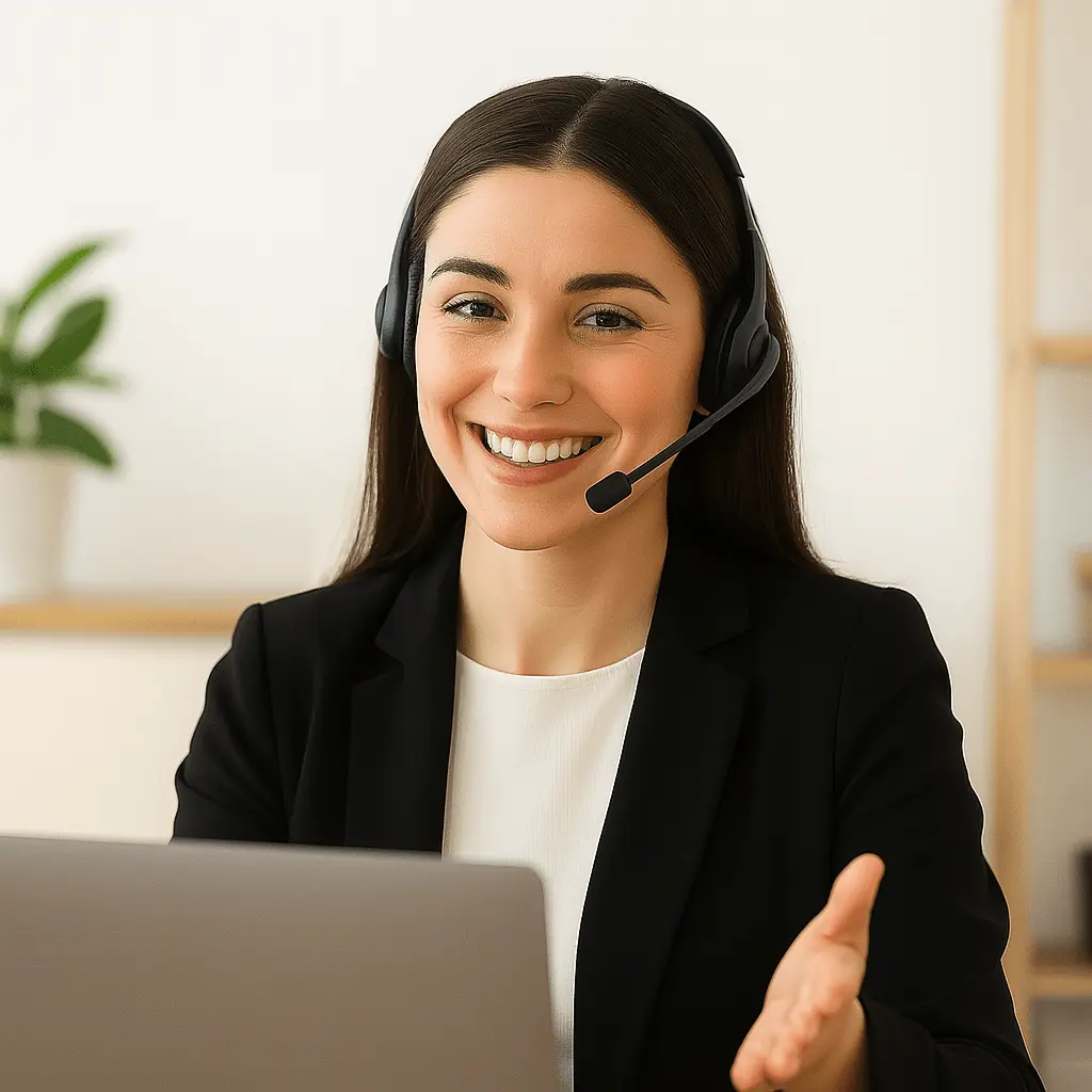 Smiling real estate concierge offering expert guidance and lifetime help.