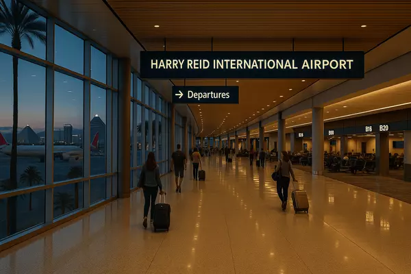 Harry Reid International Airport in Paradise Nevada serving 57 million annual passengers with direct flights worldwide and convenient access from Paradise neighborhoods