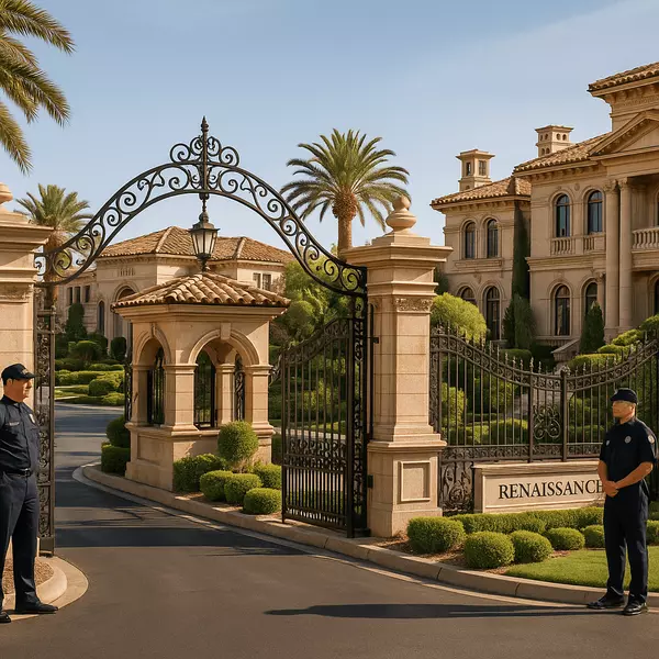 Renaissance at Seven Hills guard-gated luxury estate community with Mediterranean-inspired architecture, lush landscaping, and mountain backdrop