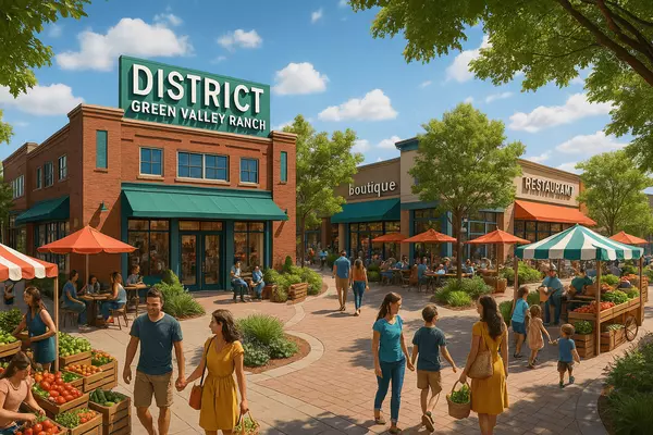 The District at Green Valley Ranch shopping culture featuring walkable community events, farmers markets, outdoor dining experiences, and neighborhood lifestyle activities that create resort-destination atmosphere