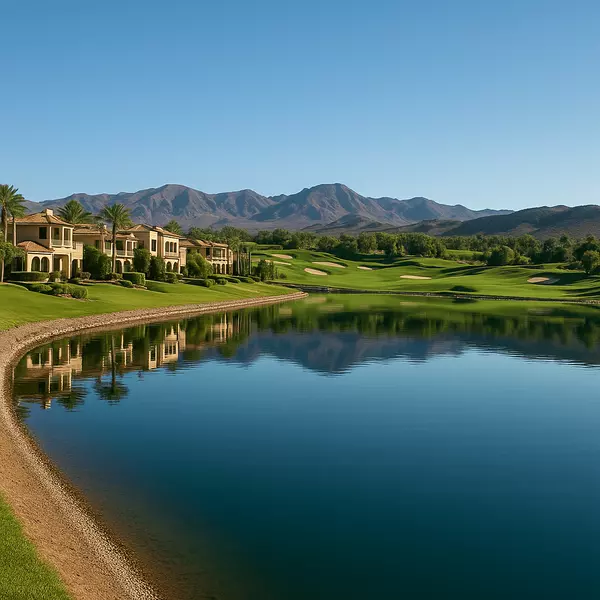 Reflection Bay Lake Las Vegas Jack Nicklaus championship golf course featuring holes along shoreline, mountain views, and resort-quality golf experience