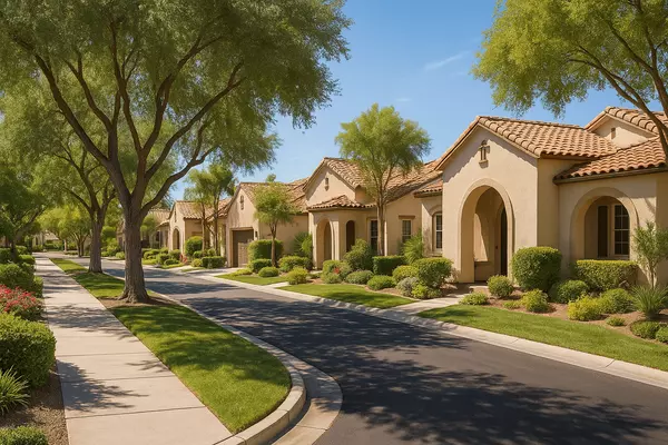Whitney Ranch Henderson established neighborhoods featuring Spanish Colonial architecture, mature desert landscaping, brick driveways, and diverse home styles creating authentic community character
