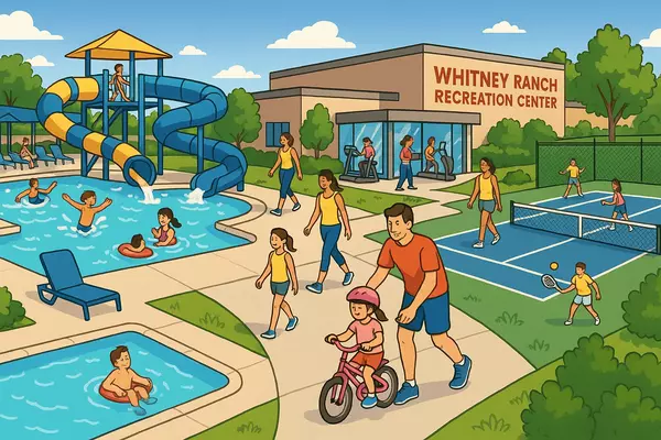 Whitney Ranch Recreation Center Henderson comprehensive family amenities featuring aquatic complex, fitness facilities, gymnasium, tennis courts, and established community programming for all ages