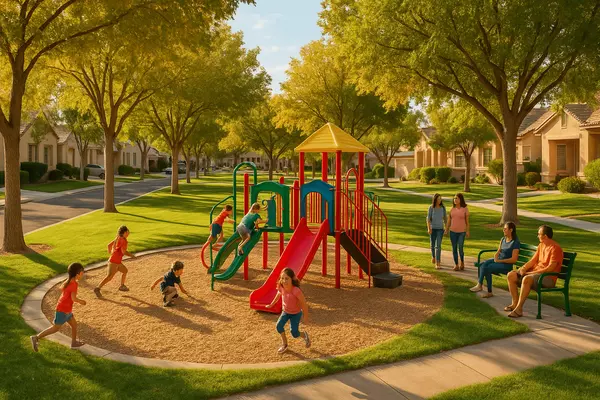 Whitney Ranch Henderson family community culture featuring established neighborhoods, mature trees, playground parks, and residents enjoying long-term community character and family-focused lifestyle