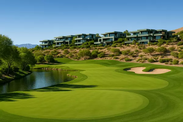 Rio Secco Golf Course integration at Marquis Seven Hills featuring Rees Jones championship design, golf course frontage with Blue Heron homes, dramatic elevation changes, and luxury architecture complementing championship course design