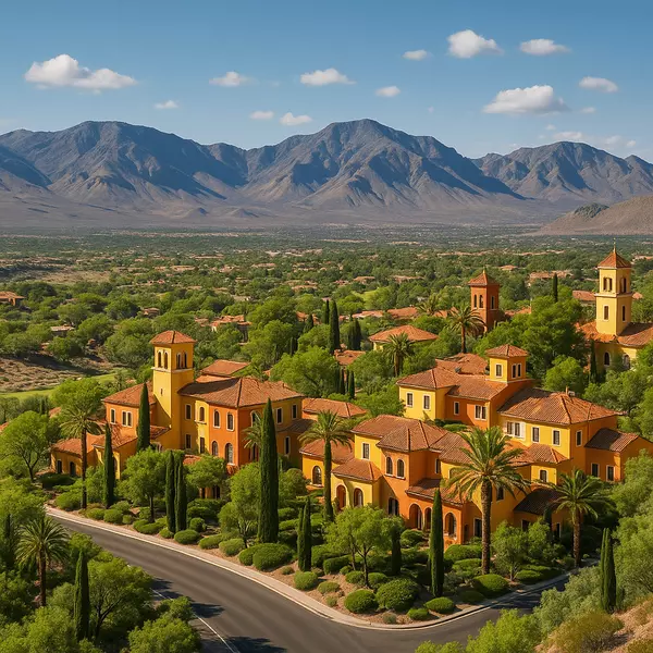 Palermo Seven Hills featuring Las Vegas Strip views, mountain views, elevated positioning, Nevada geography, and scenic vistas from established Italian community homes