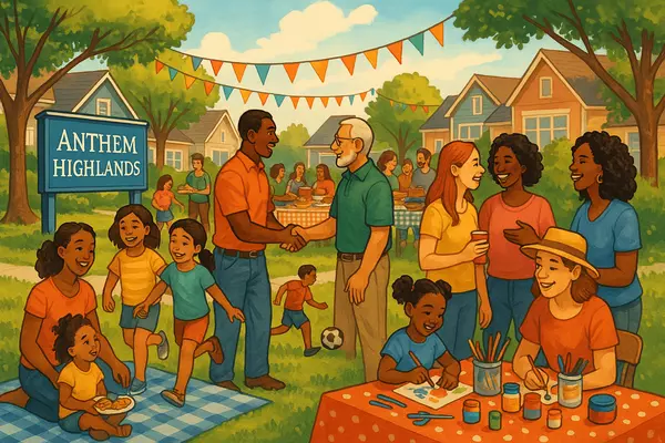 Anthem Highlands community culture featuring family-friendly neighborhood events, social activities, established relationships, and comprehensive programming in Henderson Nevada