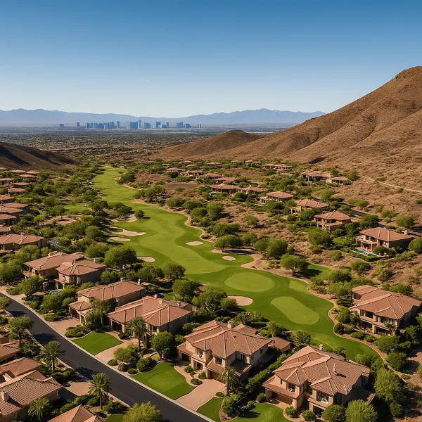 Anthem Country Club Black Mountain positioning featuring Las Vegas Strip views, desert panoramic vistas, elevated luxury golf community positioning, and Henderson Nevada geography advantages