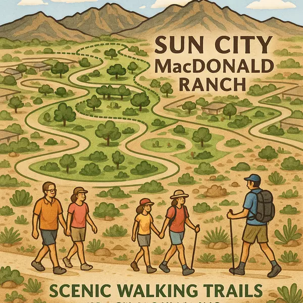 Sun City MacDonald Ranch walking trails and hiking opportunities in Black Mountains with active living focus, desert landscape, and mountain recreation access