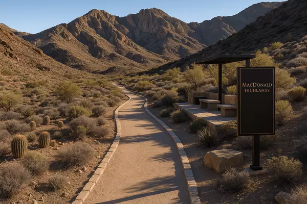 MacDonald Highlands mountain recreation featuring hiking trails, desert landscape, ultra-luxury outdoor activities, and McCullough Mountains positioning in Henderson Nevada