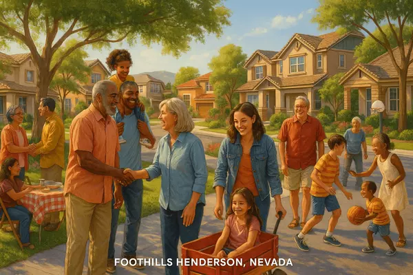 Foothills Henderson established community culture featuring neighbors, family-friendly atmosphere, diverse housing, and mature relationships in Henderson Nevada