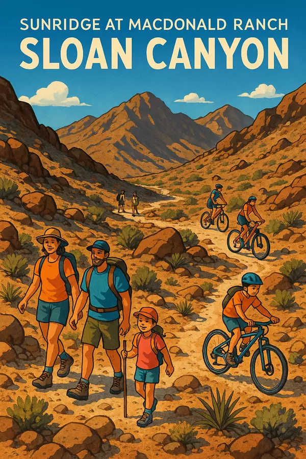 Sunridge at MacDonald Ranch outdoor recreation featuring Sloan Canyon hiking trails, mountain biking, desert landscape activities, and family outdoor adventure opportunities
