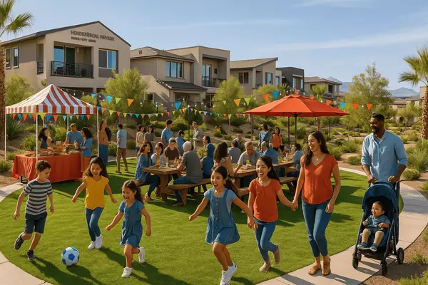 Inspirada Henderson family gathering featuring community events, modern master-planned lifestyle, neighbor connections, and dynamic community culture in Nevada