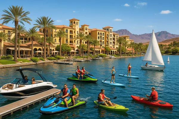 Lake Las Vegas recreation featuring boating, water sports, marina activities, championship golf, and comprehensive resort lifestyle supporting Bella Fiore exclusive living