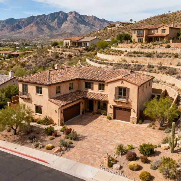 Calico Ridge homes ranging 1,900-4,000 square feet featuring custom Mediterranean and ranch architecture on terraced hillside lots with panoramic mountain and Strip views