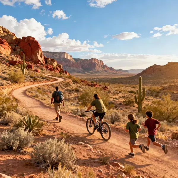 Henderson outdoor recreation featuring hiking, biking, trails, desert adventures, and family outdoor activities supporting Mission Hills accessible lifestyle