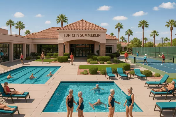 Sun City Summerlin clubhouse amenities featuring Olympic-sized pools, fitness centers, tennis courts, and active adult recreational facilities