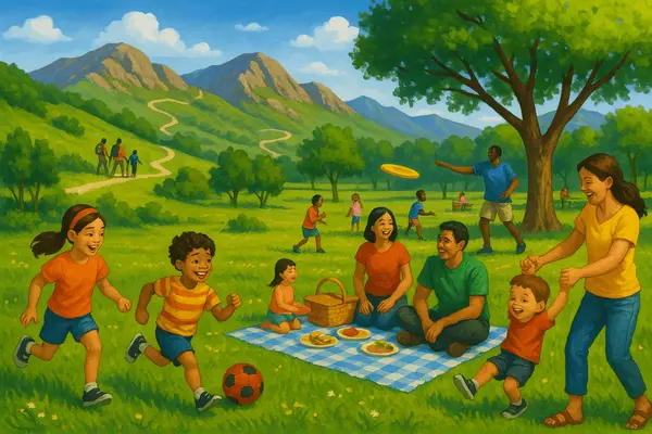 Enterprise Las Vegas family parks and recreation showing children playing, families enjoying community amenities, outdoor activities, and neighborhood gathering spaces