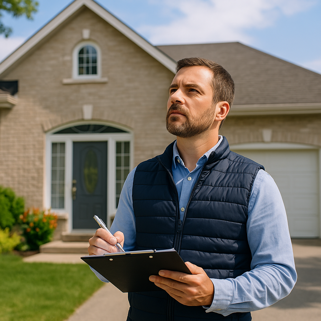 Appraiser evaluating a home in Ontario with clipboard