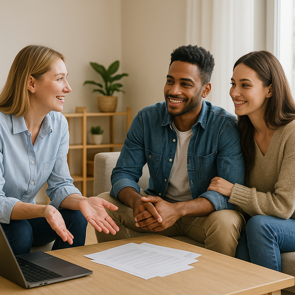 Ontario real estate agent explaining the home buying process to young couple