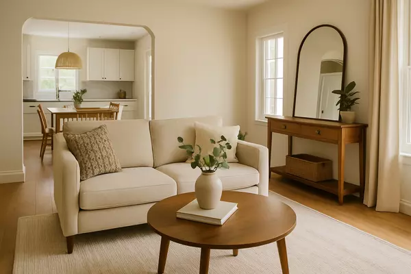 Modern open-concept living room and kitchen interior with natural light, ideal for first-time home buyers in Ontario.
