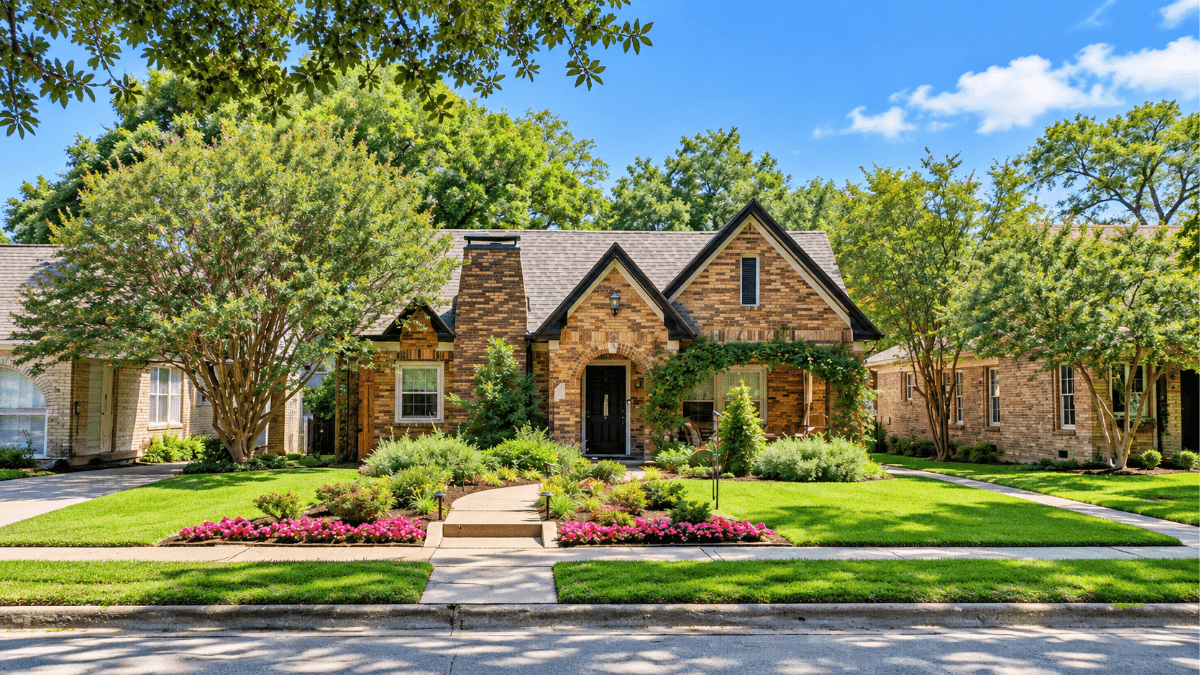 Charming brick home with colorful landscaping in North Dallas, illustrating how buying and selling opportunities exist in every real estate season
