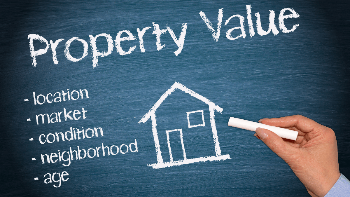 Property value chalkboard showing location, market, condition, neighborhood and age, illustrating why a Zillow Zestimate may not reflect a home’s true market value