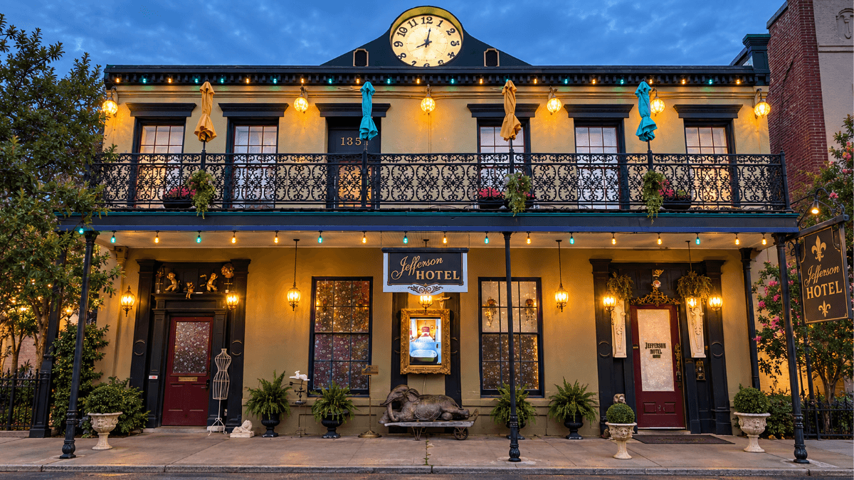 Historic Jefferson Hotel in Jefferson, Texas, showcasing preserved architecture and Old Texas charm for a weekend getaway from Dallas