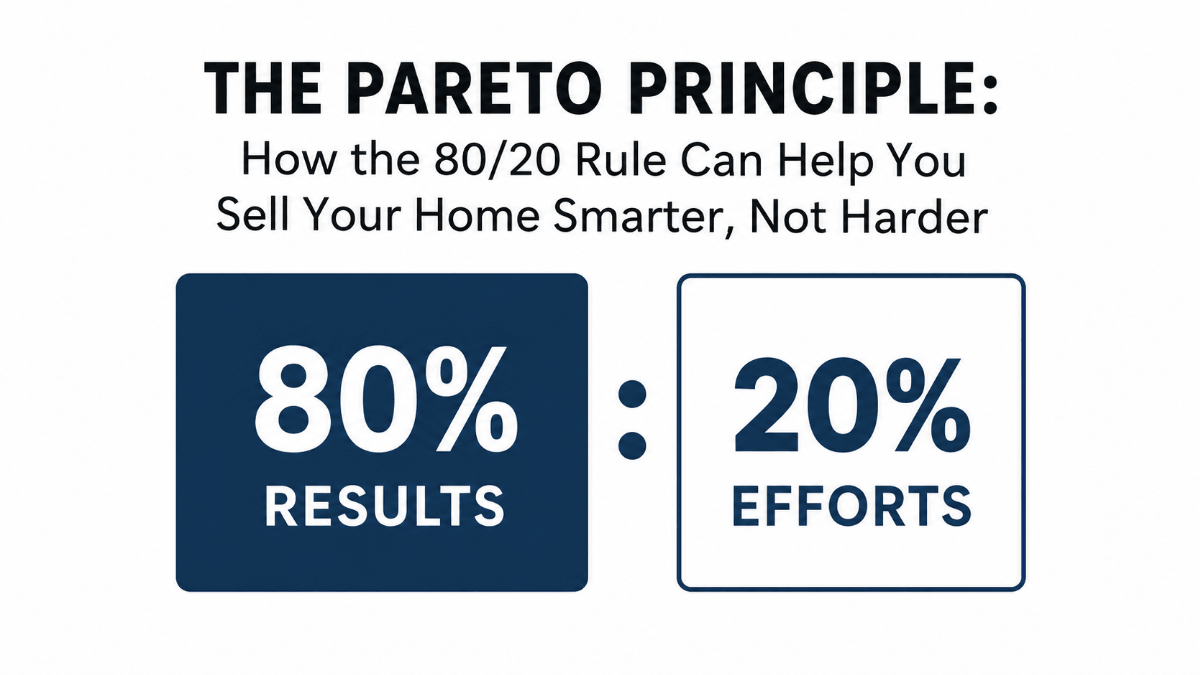 Pareto Principle 80/20 graphic explaining how North Dallas home sellers can focus on strategic pricing, preparation and marketing efforts that have the greatest impact on selling results