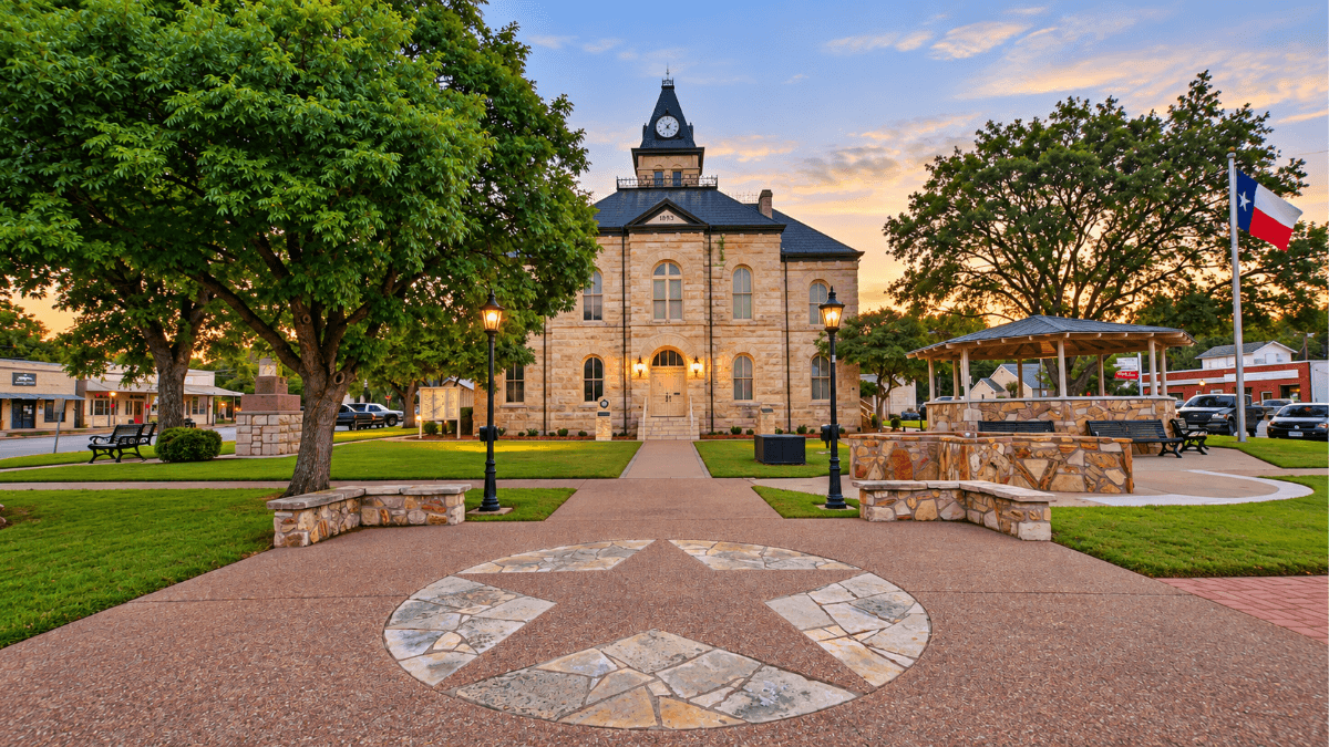 Historic Somervell County Courthouse in downtown Glen Rose, Texas, highlighting the small-town charm of this weekend getaway from Dallas