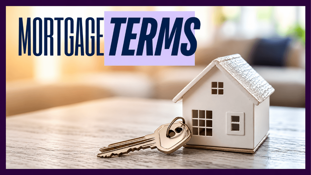 Mortgage terms graphic with house model and keys, representing essential mortgage concepts Dallas home buyers should understand, including pre-approval, interest rates, APR, loan types and closing costs