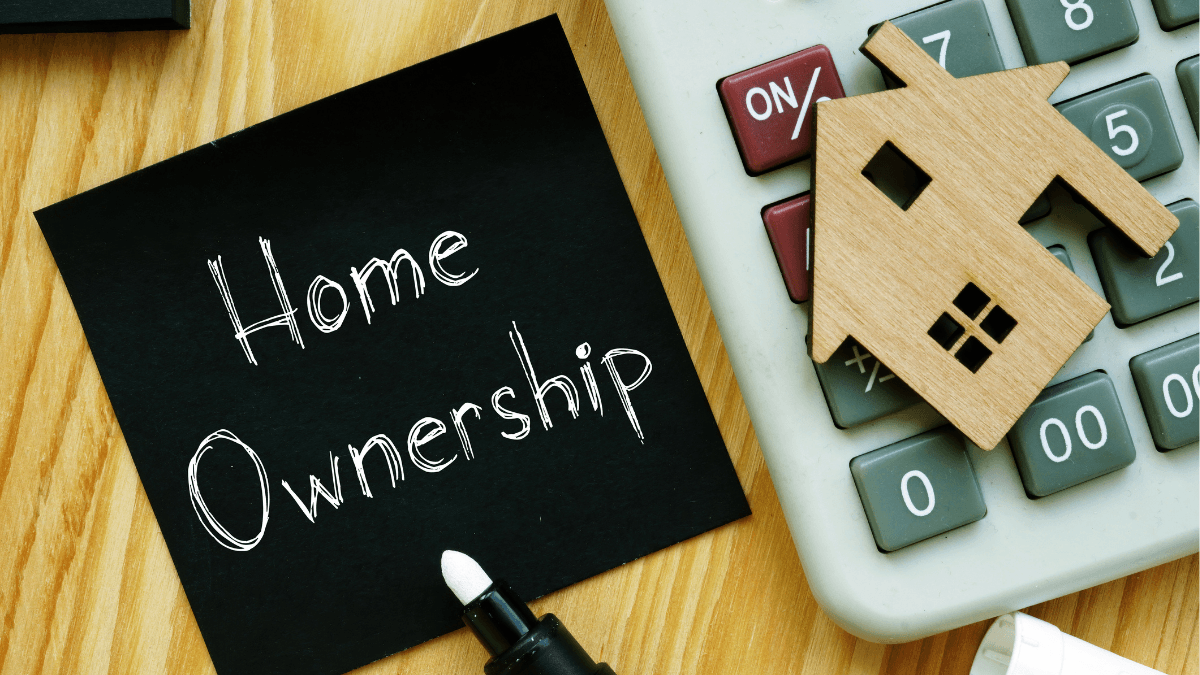 Homeownership planning graphic with calculator, house icon and “Home Ownership” note, representing important property tax, homestead exemption, appraisal and filing dates for Dallas and Collin County homeowners