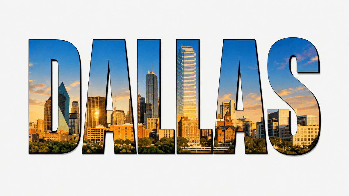 Dallas skyline graphic representing how a federal government shutdown can affect North Texas real estate transactions, including FHA, VA and USDA loans, flood insurance and closing timelines