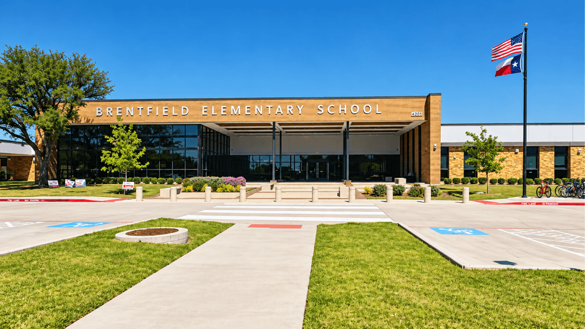 Brentfield Elementary School in Far North Dallas, highlighting the Richardson ISD campus and the established Prestonwood community it anchors in the 75248 area