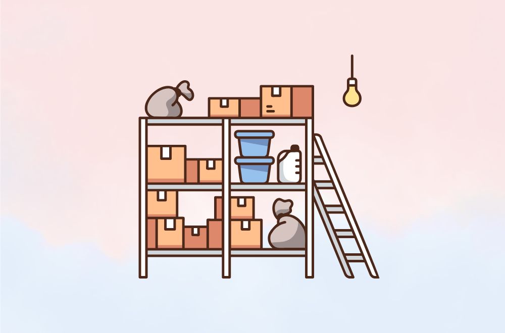 Graphic illustration of organized shelving for home organization and decluttering