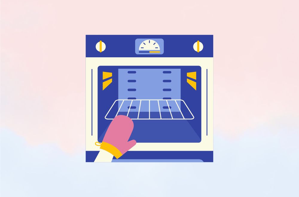 Graphic illustration of a stove and oven being deep cleaned as part of annual home maintenance