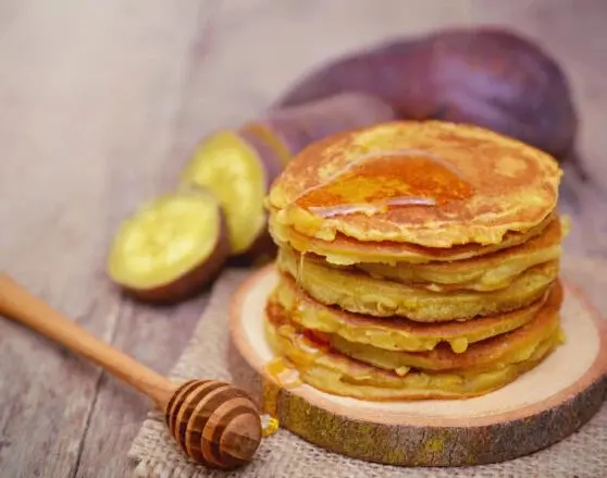 Sweet Potato Pancakes With Apple-Walnut Topping