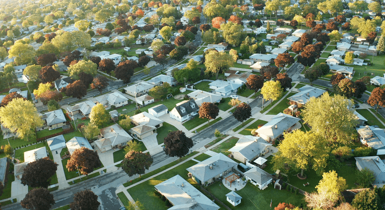 Aerial view of a residential neighborhood illustrating home price trends and housing market conditions in 2026.