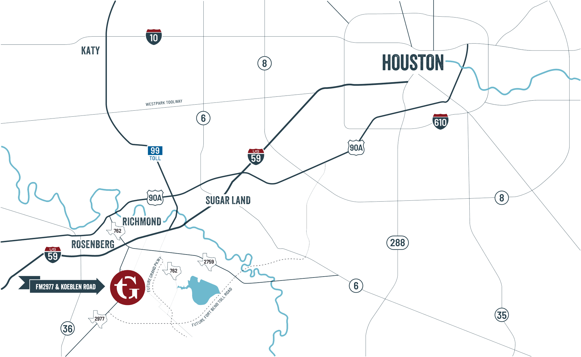 Compass hang Your hat Here The George is Johnson Development’s newest master-planned community, spanning 1,500 acres at the intersection of FM 2977 and Koeblen Road.