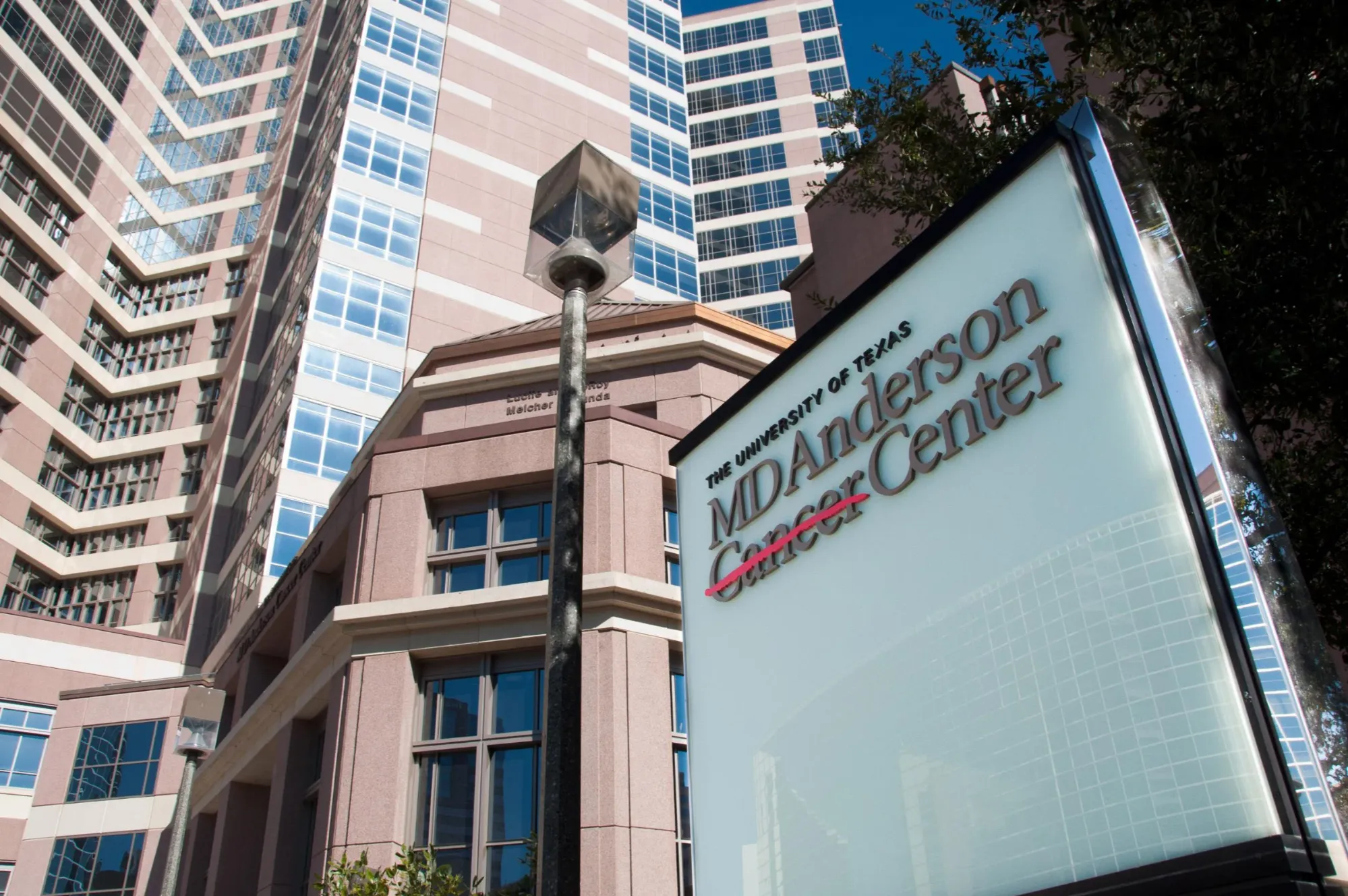 Exterior of MD Anderson Cancer Center, a world-leading cancer treatment hospital in Houston