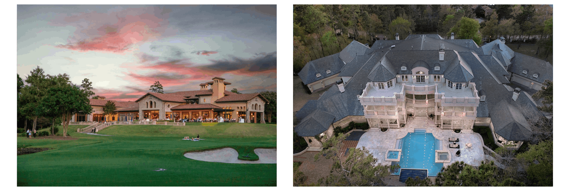 Luxury estate homes and golf course views in Carlton Woods, a gated community in The Woodlands, Texas.