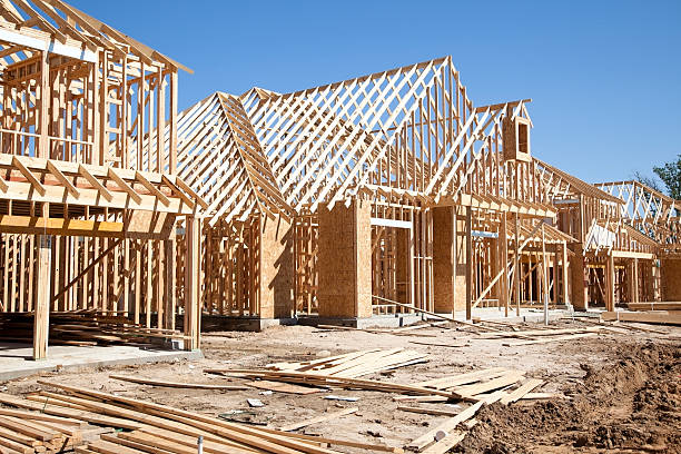 New construction home framing stage in a Houston master planned community