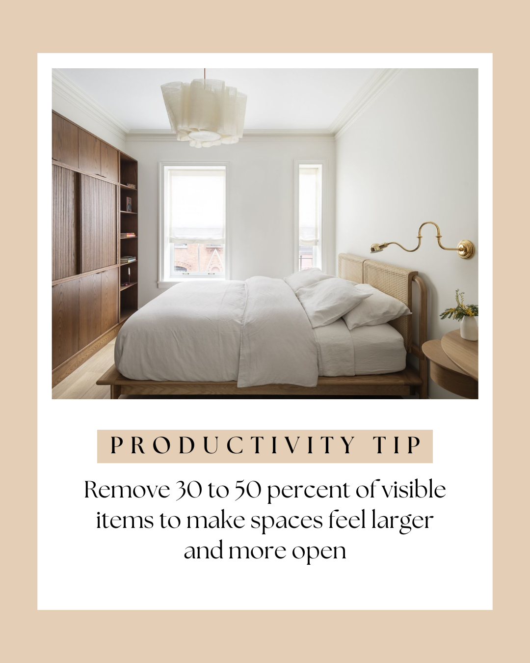 Decluttered bedroom with minimal staging showing clean open space for home sale