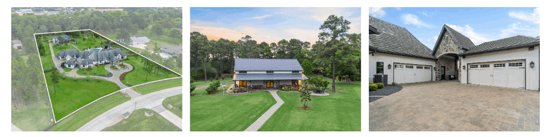 Aerial view of acreage estate in Tomball TX showing expansive land, privacy, and layout within Willowcreek Ranch community