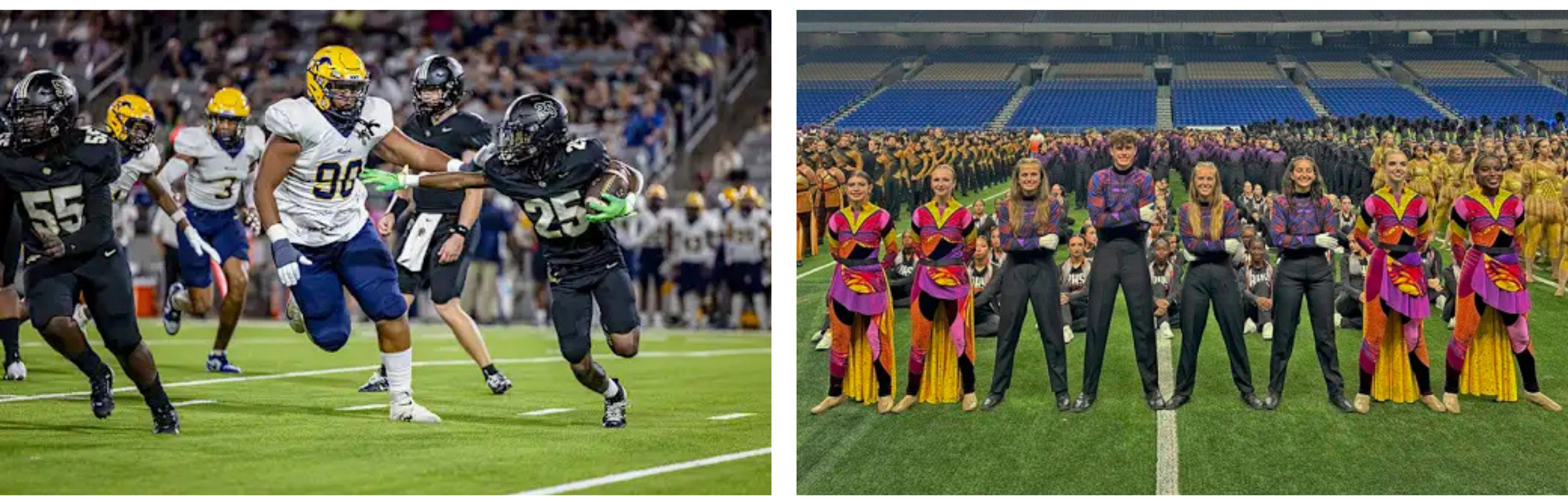 Cy Ranch Football team and Bridgeland marching band
