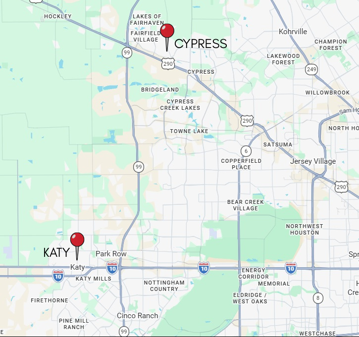 map view of location of katy and cypress