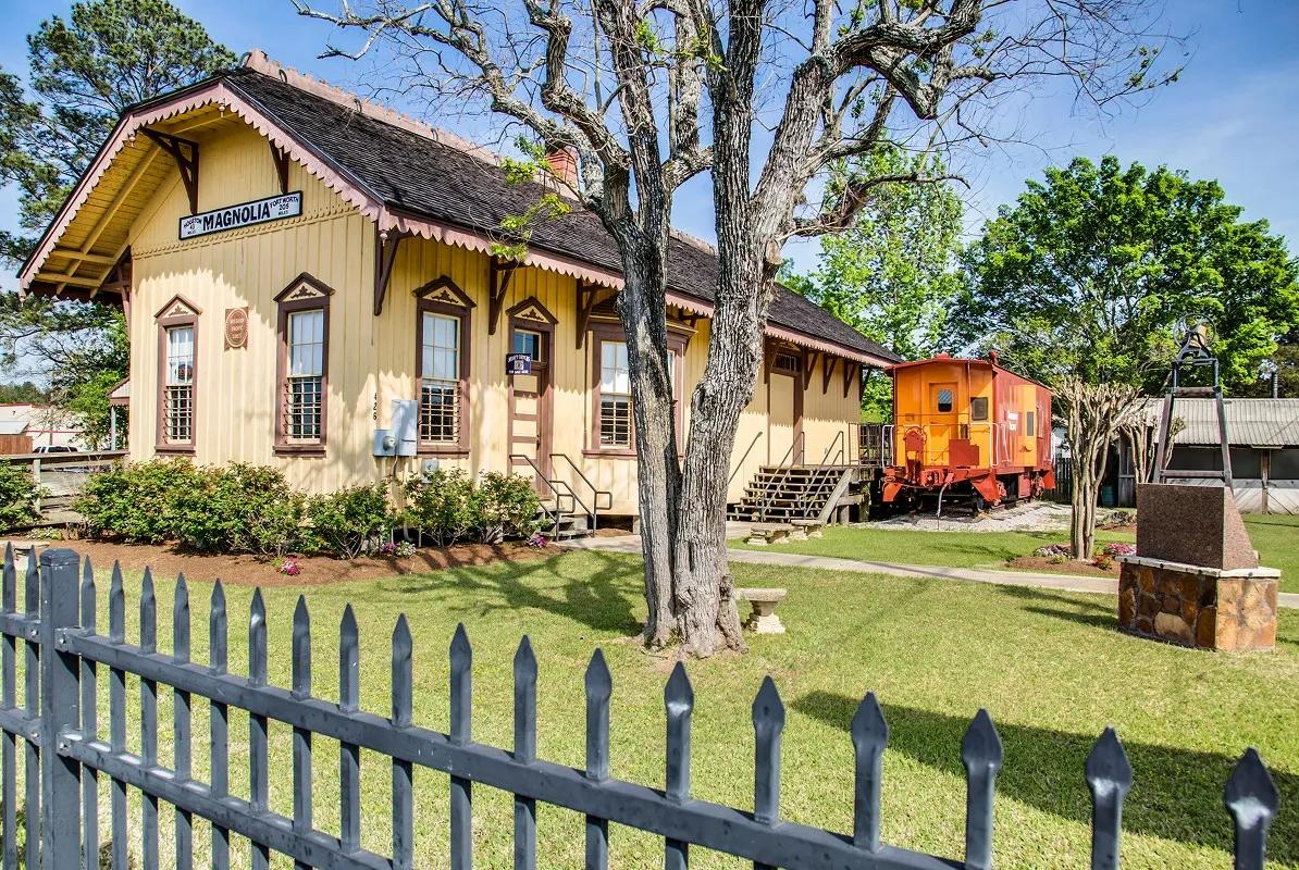 The Magnolia Depot Museum in Historic Downtown Magnolia, preserving the city's railroad history and local heritage.