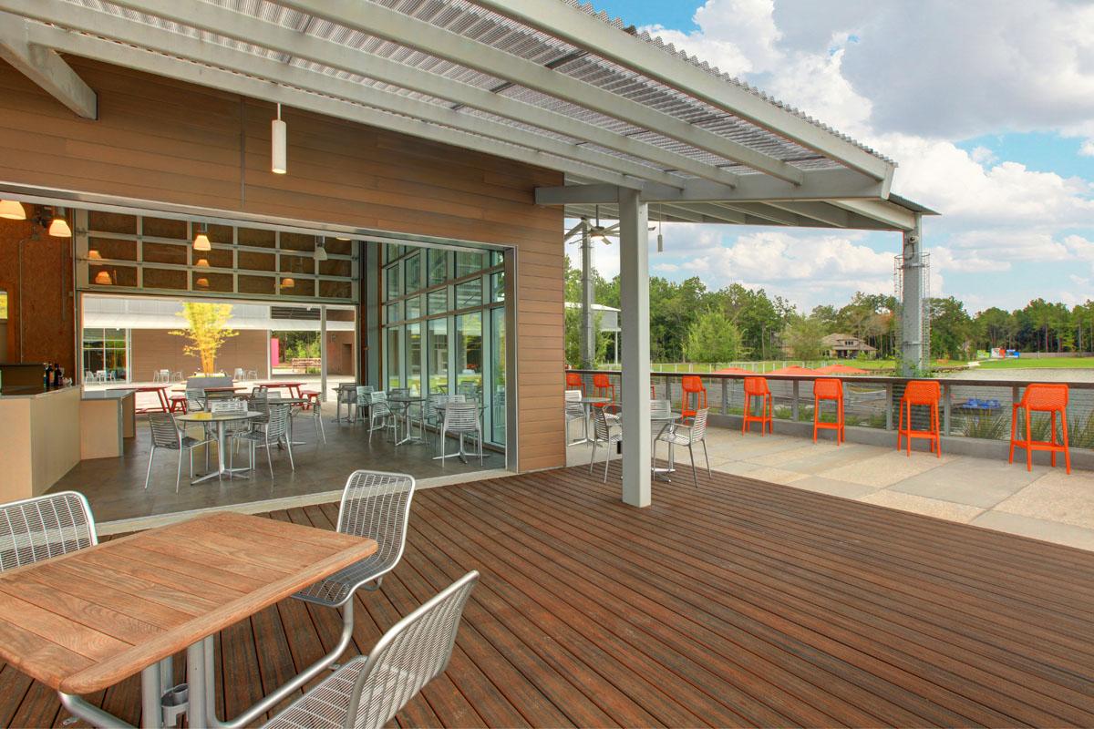 Palate Café and waterfront amenities in Artavia, a master-planned community in Conroe, Texas.