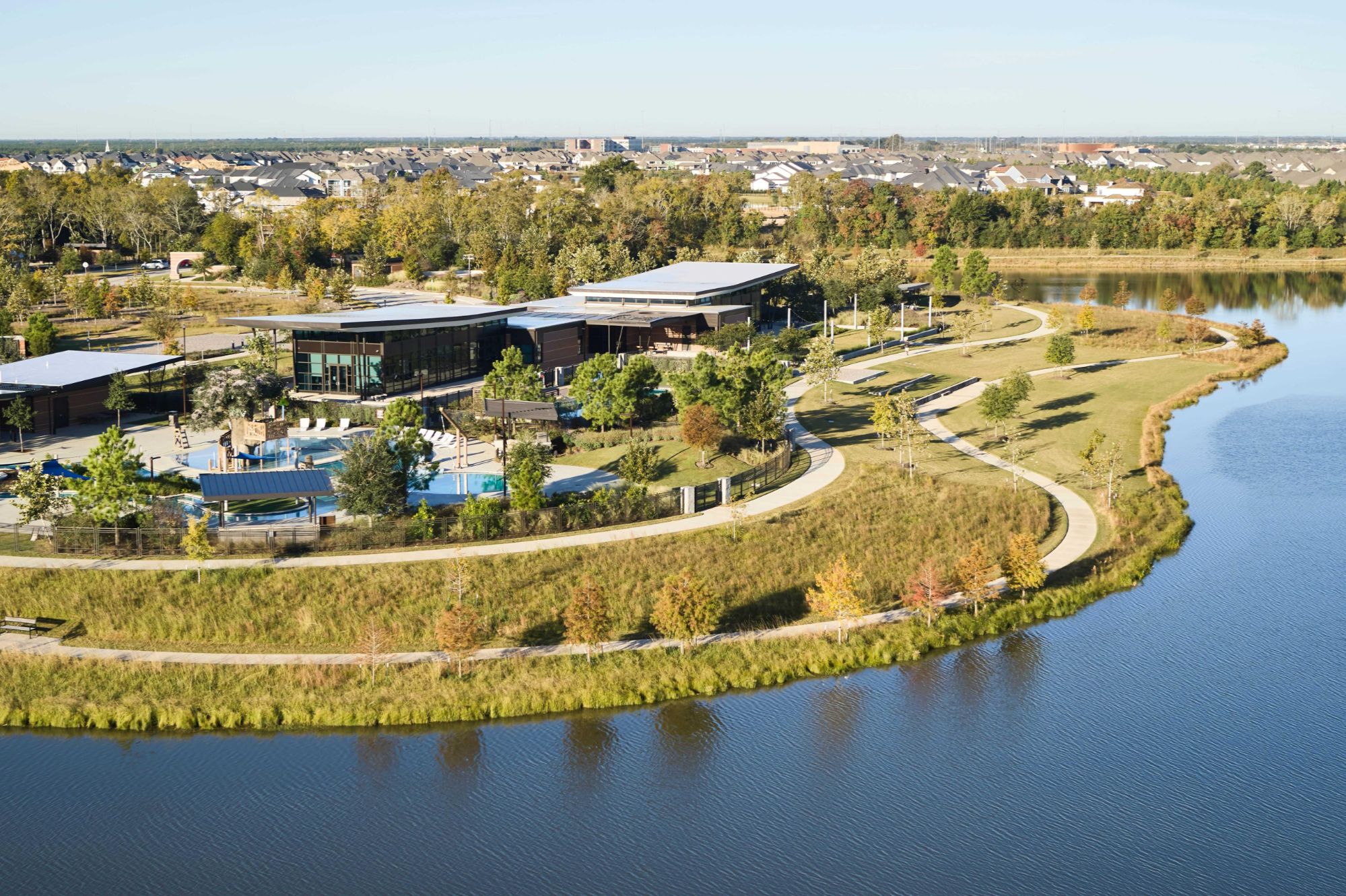 Bridgeland master-planned community with lakes and trails in Cypress, Texas