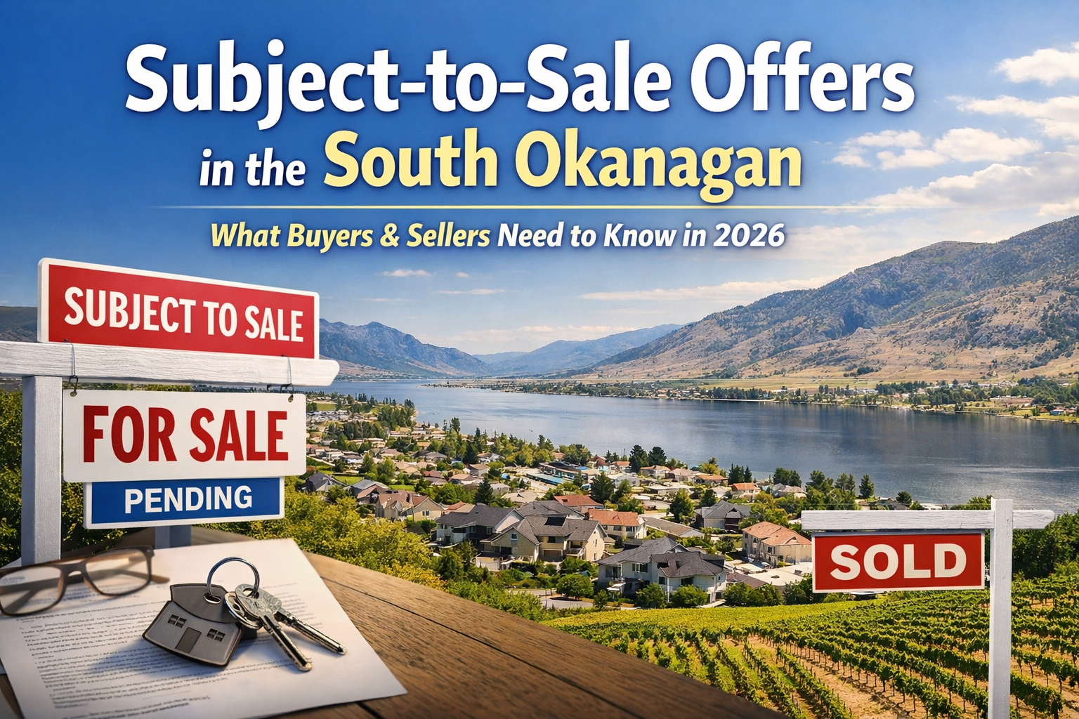 South Okanagan home with For Sale sign reflecting a subject-to-sale real estate market